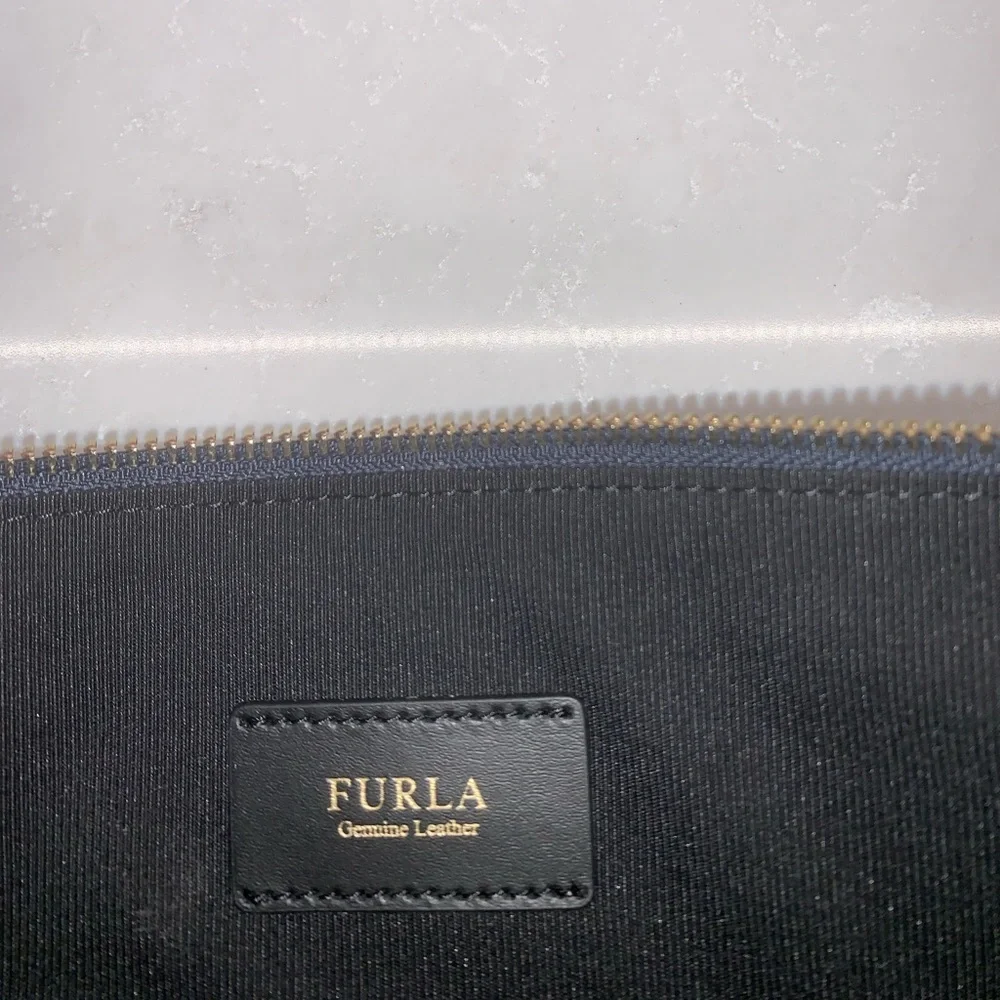 NWOT Furla Nautical Navy White Striped Leather Envelope Pouch Snaps - Picture 6 of 8